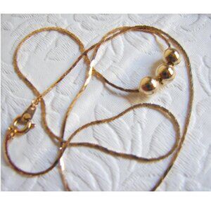 Gold Tone 3-Beaded NECKLACE on 18" Cobra Chain, Simple Elegance  E53